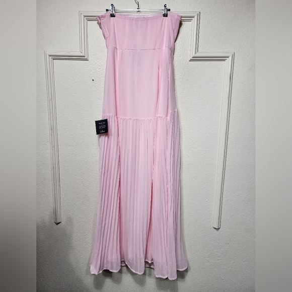Lulus Celebratory Aesthetic Blush Pink Pleated Strapless Maxi Dress L Wedding - Picture 8 of 9